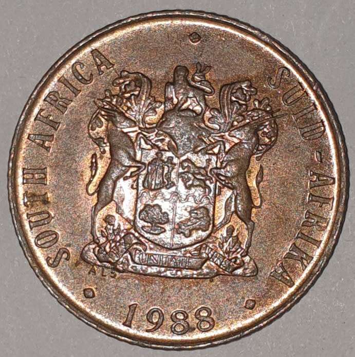 1988 - 2 CENT COIN (TWO CENT COIN) - RSA - BRONZE - KM#83 - BILINGUAL LEGEND - WILDEBEEST